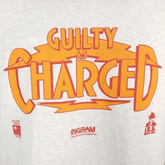 Guilty As Charged T Shirt Vintage 90s 1991 Crime Comedy Movie Promo 50/50 - Picture 2 of 8